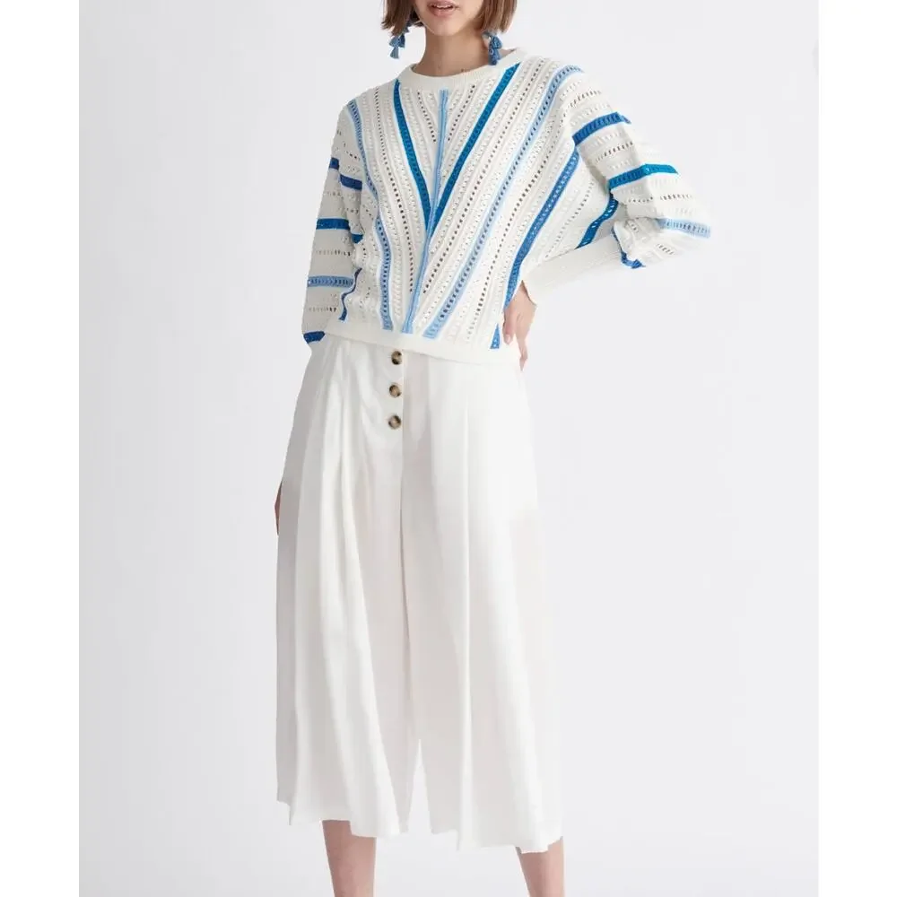 Paisie | Women | Pointelle Knit Multi Stripe Dolman Sleeve Sweater Top | Size XL